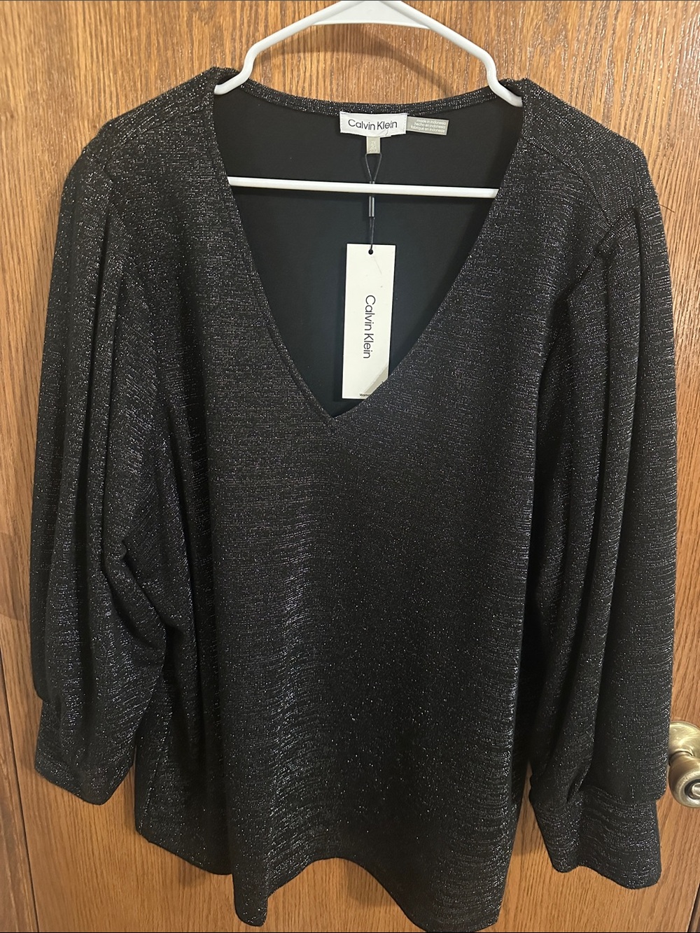 NWT Calvin Klein Women's Shimmering Black V-Neck Sweater